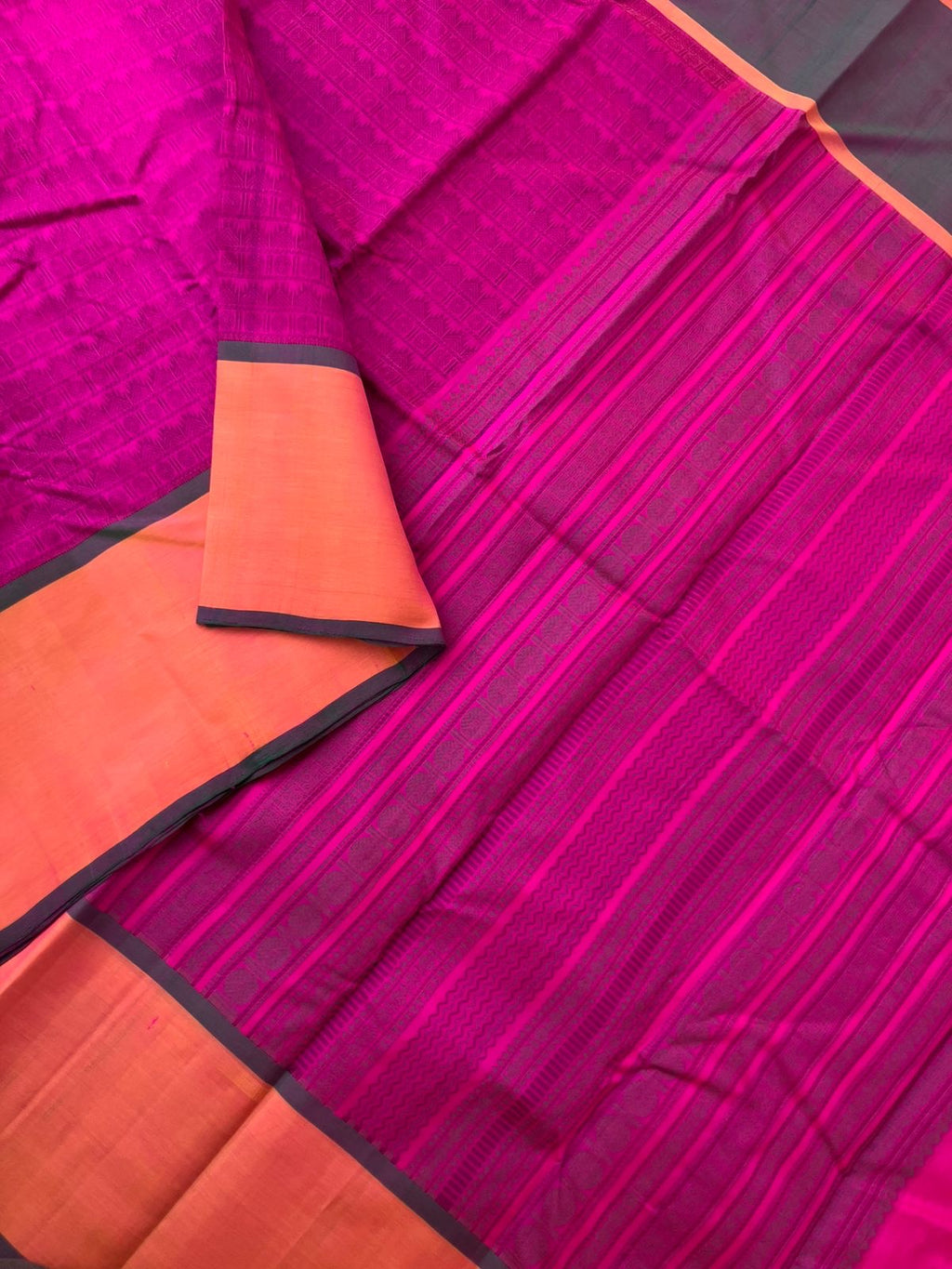 Woven Motifs Silk Cotton - deep indian pink with full body thread work