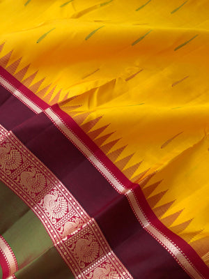 Silk Play on No Zari Kanchivaram - traditionally beautiful mango yellow and aaraku woven borders pallu and blouse