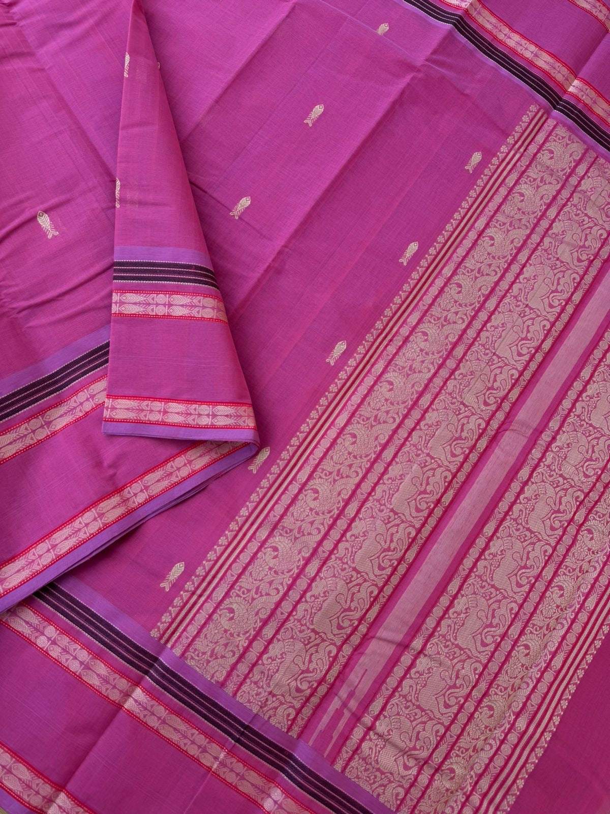 Mangalavastaram - rose pink fish pett woven borders