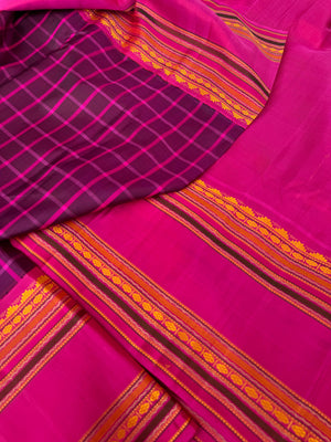 Truly Vintage - the kalakshetra style no zari Korvai Kanchivaram in deep purple and pink is absolutely rare find