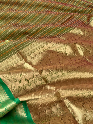 Traditional Colours Woven Motifs Silk Cotton - maroon mixed green lakshadeepam