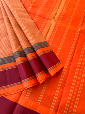 Signature Korvai Silk Cottons - creamy orange kasa kasa kattam