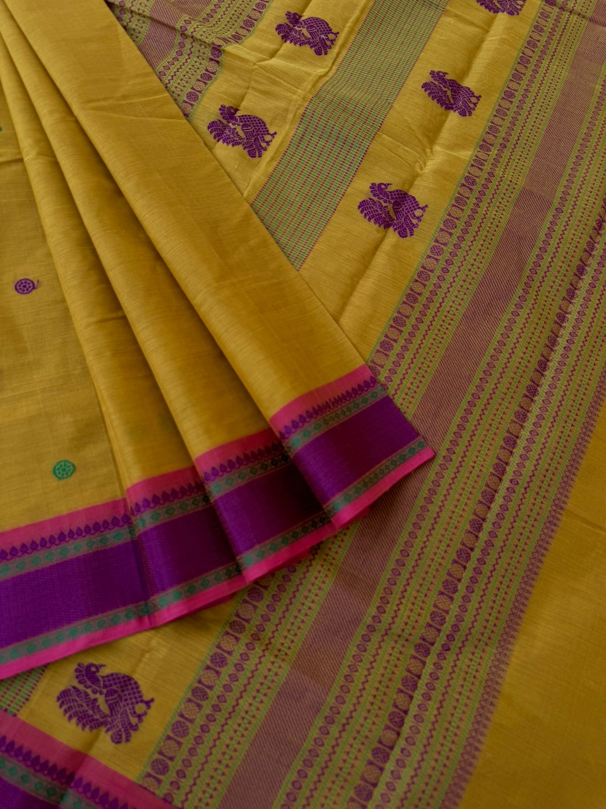 Mangalavastaram - pale mustard with annapakshi woven pallu