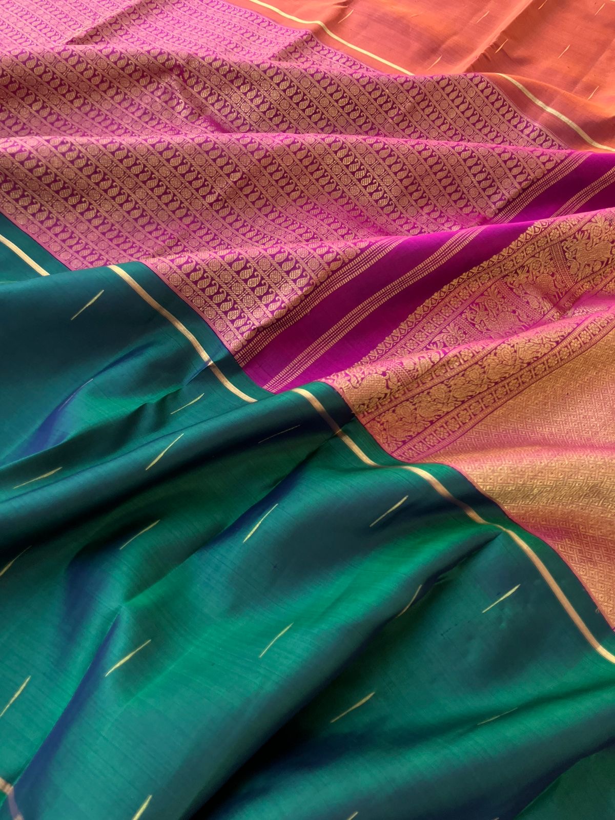 Myth of Kanchivaram - Lot of people Think Tall border Kanchivaram makes them look short but definitely not , saree won’t alter the height, it will give a absolutely different and unique look when it is draped for all people.