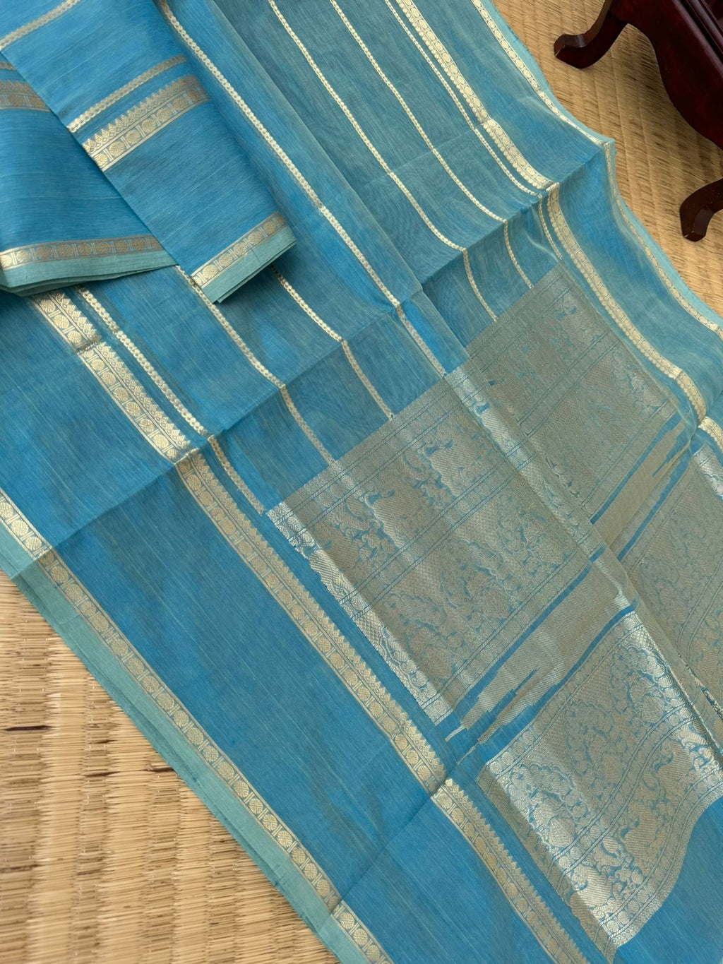 Zari Kissed Silk Cotton - pale blue veldhari