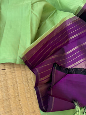 Ragas on Kanchivaram - pista green and purple borderless with vertical muthu strips