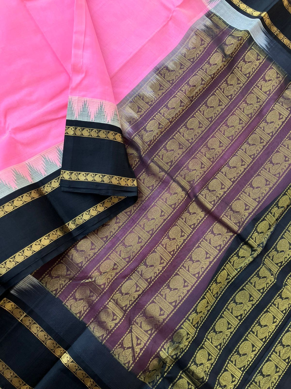 Korvai Silk Cotton - rose pink and black