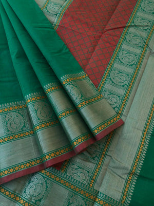 Mangalavastaram - dark green and woven borders