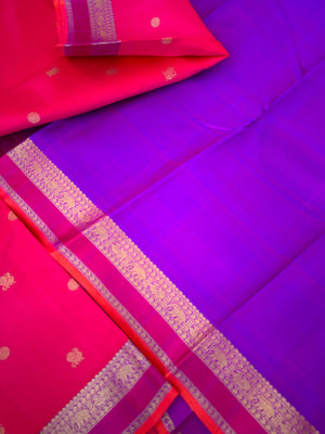 Kanchivaram Trunk - Every Day Essential Kanchivarams | Pink and violet with small woven borders