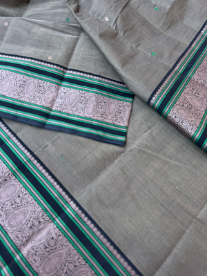 Mangalavastaram - grey black with woven borders