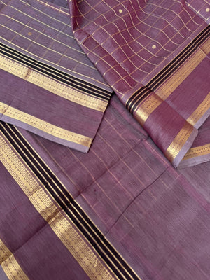 Zari Kissed Silk Cotton - plum grey muthukattam