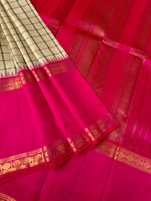 Truly Vintage - most beautiful ivory off white and pink rudurakasham woven 12’ Inch korvai borders