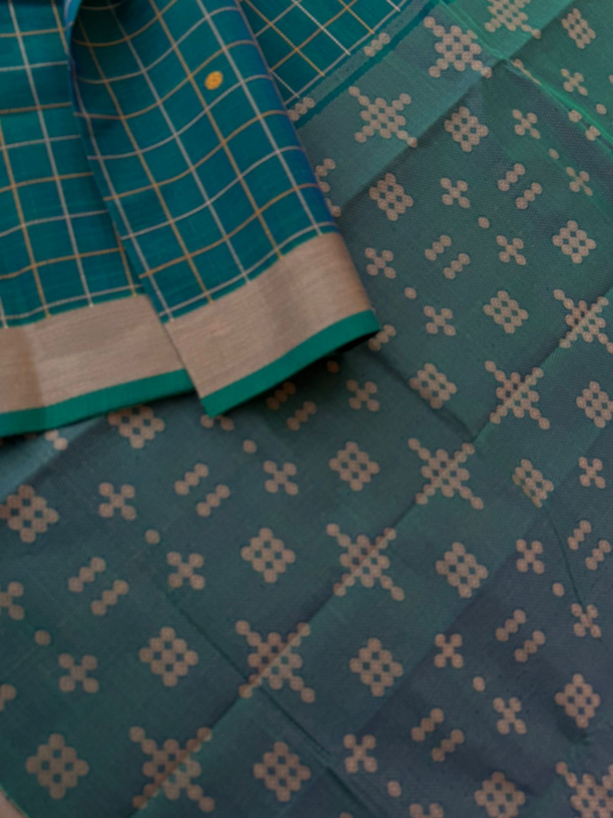 Mangalavastaram - deep peacock blue green with kattam buttas woven body