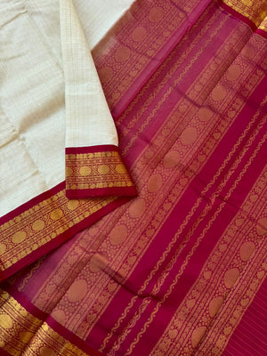 Korvai Silk Cotton - off white and aaraku zari kattam