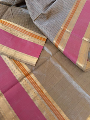 Zari Kissed Silk Cotton - beige mixed silver grey lakshadeepam