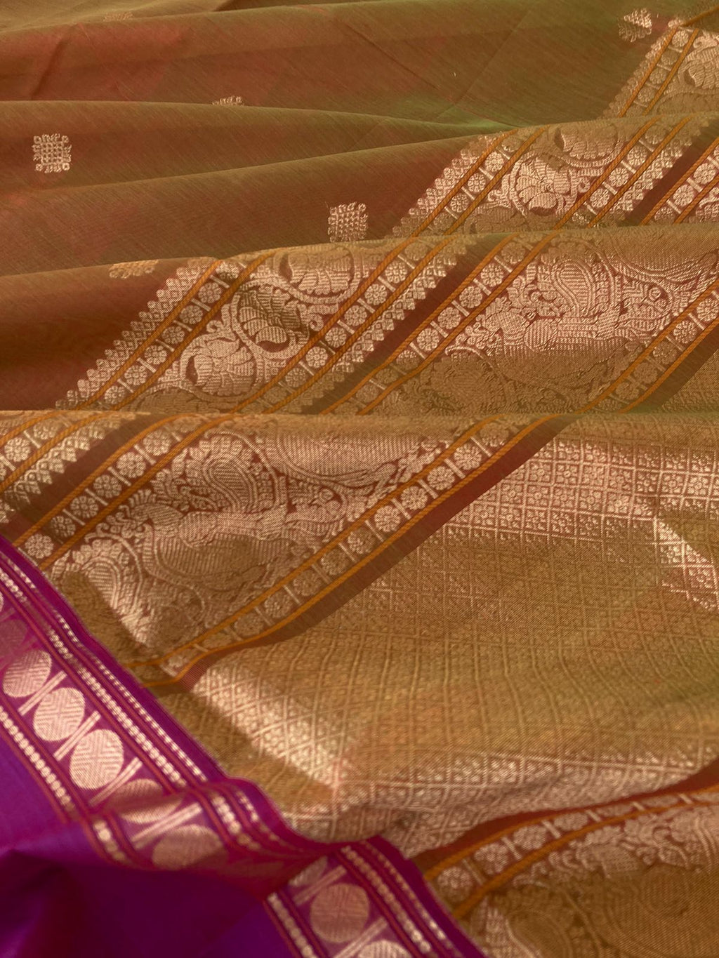 Zari Kissed Silk Cotton - a perfect maanthulir tone kolam woven buttas