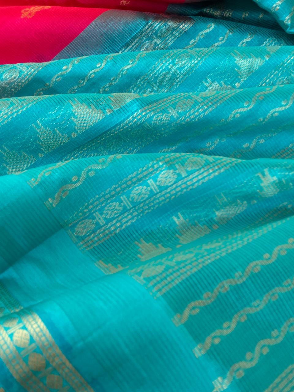 Korvai Silk Cotton - pink and turquoise