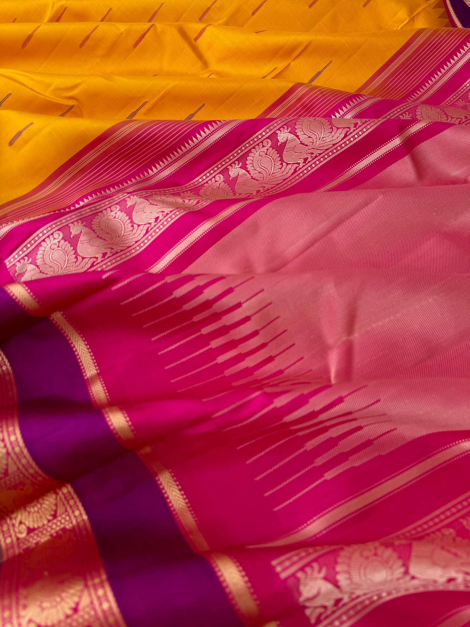 Sahasram - amazing mango yellow and pink with rain drops woven pallu