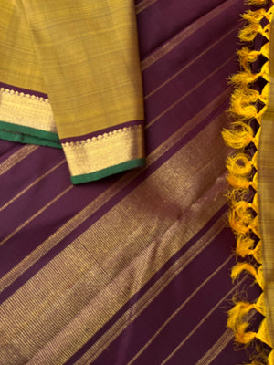 Shree - Stunning Small Border Kanchivarams - molten fenugreek and coffee brown