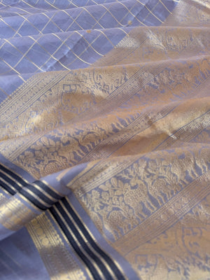 Zari Kissed Silk Cotton - silver grey muthu kattam