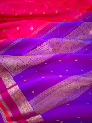 Kanchivaram Trunk - Every Day Essential Kanchivarams | Pink and violet with small woven borders