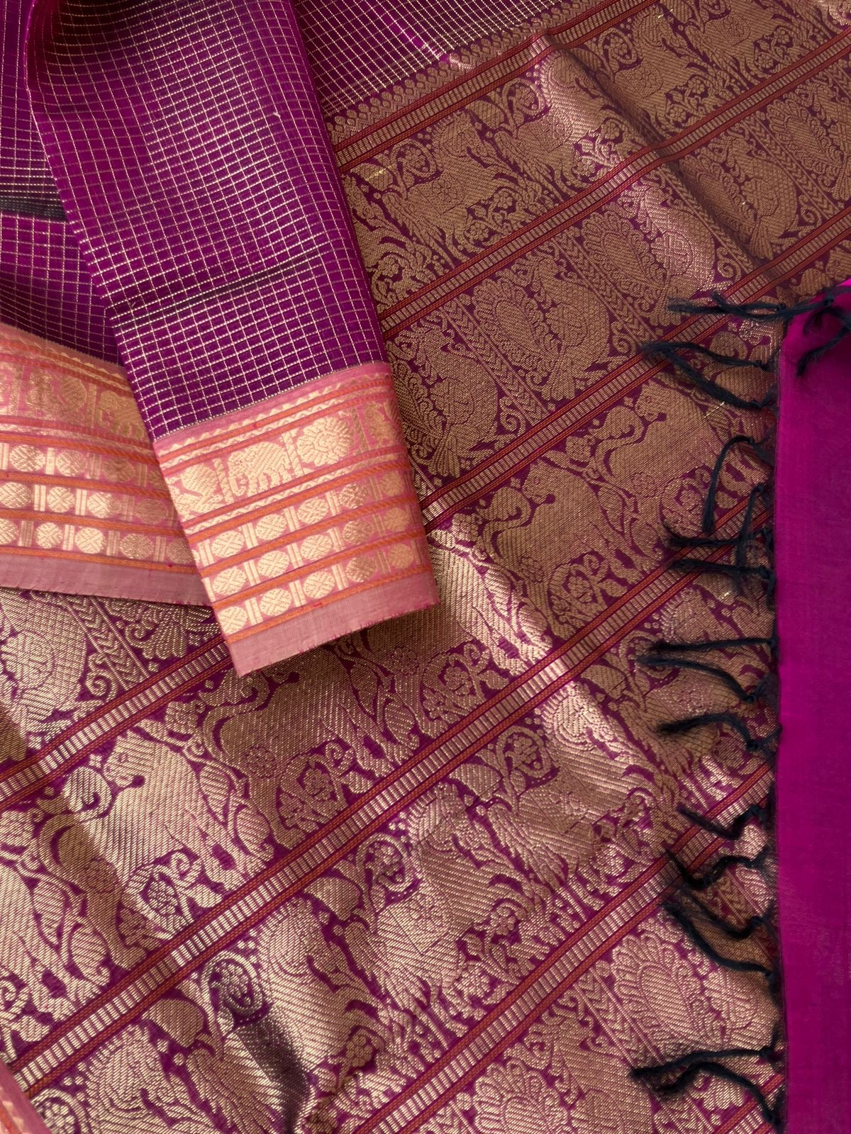 Zari Kissed Silk Cotton - gorgeous majentha purple Vairaoosi chex