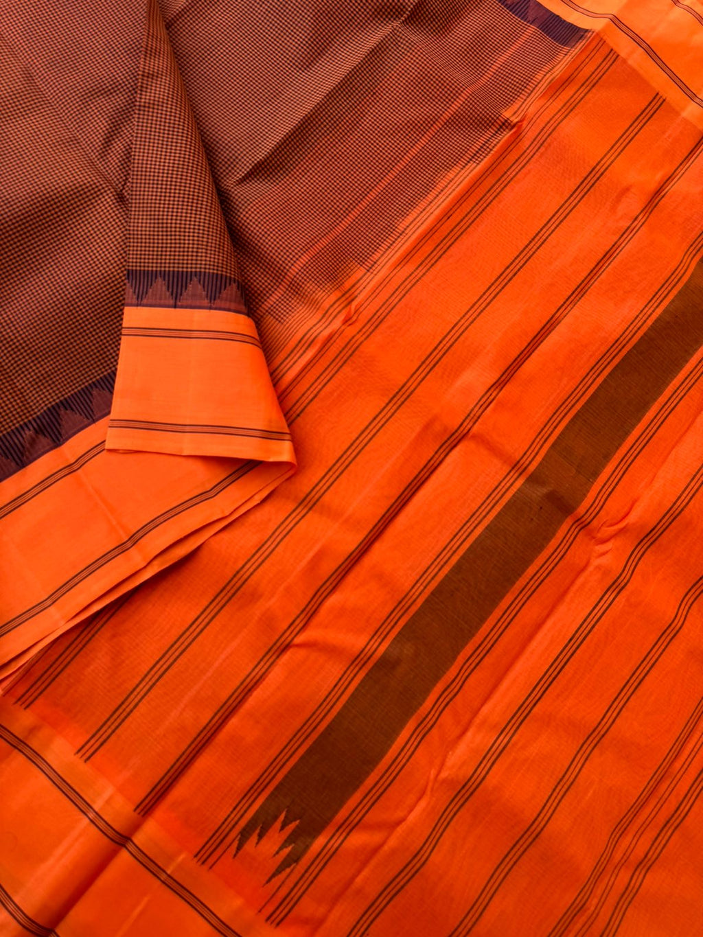 Signature Korvai Silk Cottons - rusty brick and orange