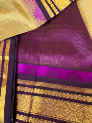 Korvai Silk Cotton - beige and purple zari kattam