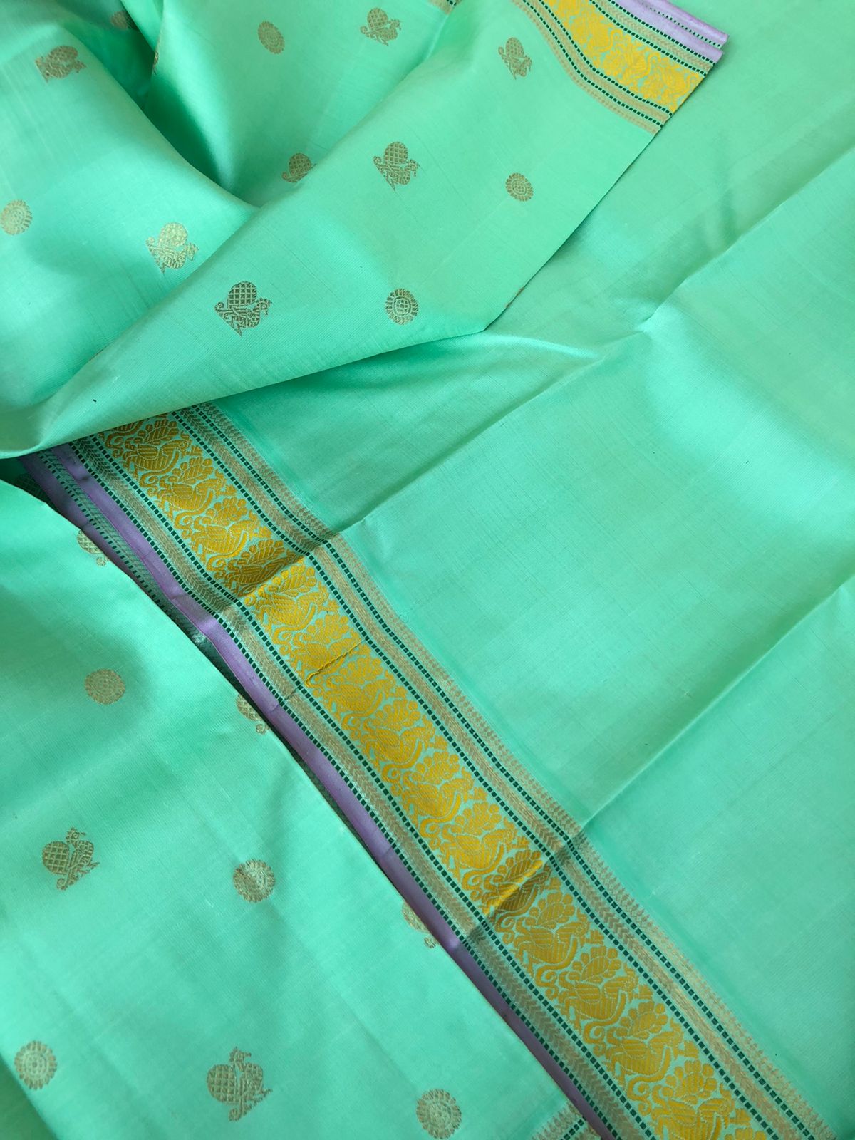 Pastel Ragas on Kanchivaram -soo beautiful soo elegant pastel pista ice cream tone body with mustard silk thread woven borders with gold zari woven intricate pallu