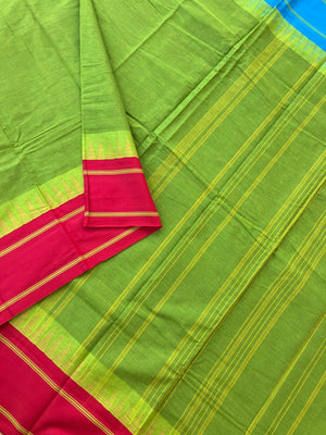 Korvai Stories - parrot green with ganga jammuna woven borders