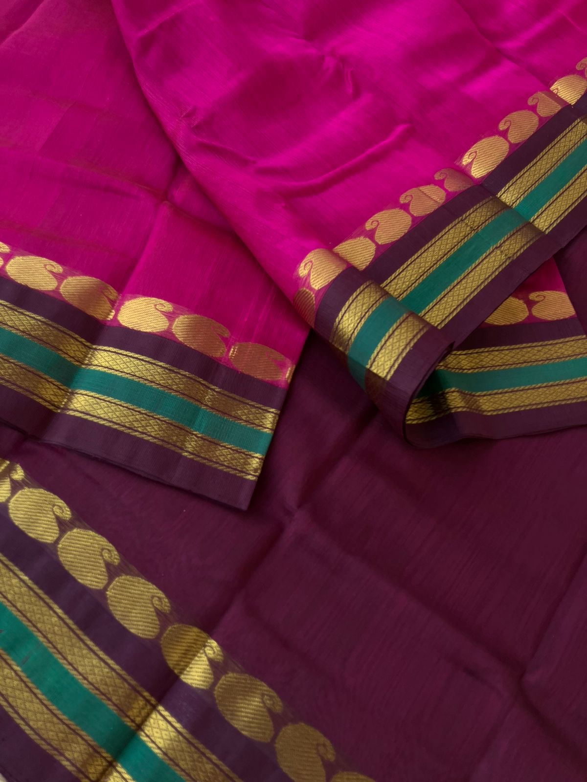 Korvai Silk Cotton - deep dark pink and maroon