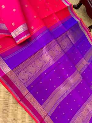 Kanchivaram Trunk - Every Day Essential Kanchivarams | Pink and violet with small woven borders