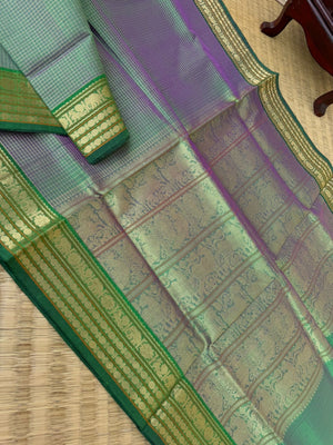 Zari Kissed Silk Cotton - gorgeous dual tone ponn vandu green Vairaoosi kattam