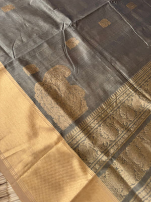 Zari Kissed Silk Cotton - the beautiful metallic grey and solid gold zari woven borders