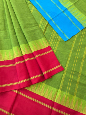 Korvai Stories - parrot green with ganga jammuna woven borders