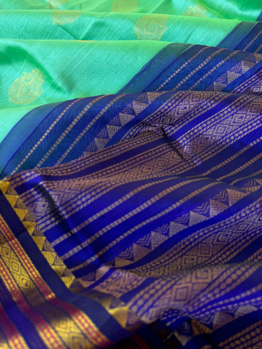 Korvai Silk Cotton - aqua blue green dual tone