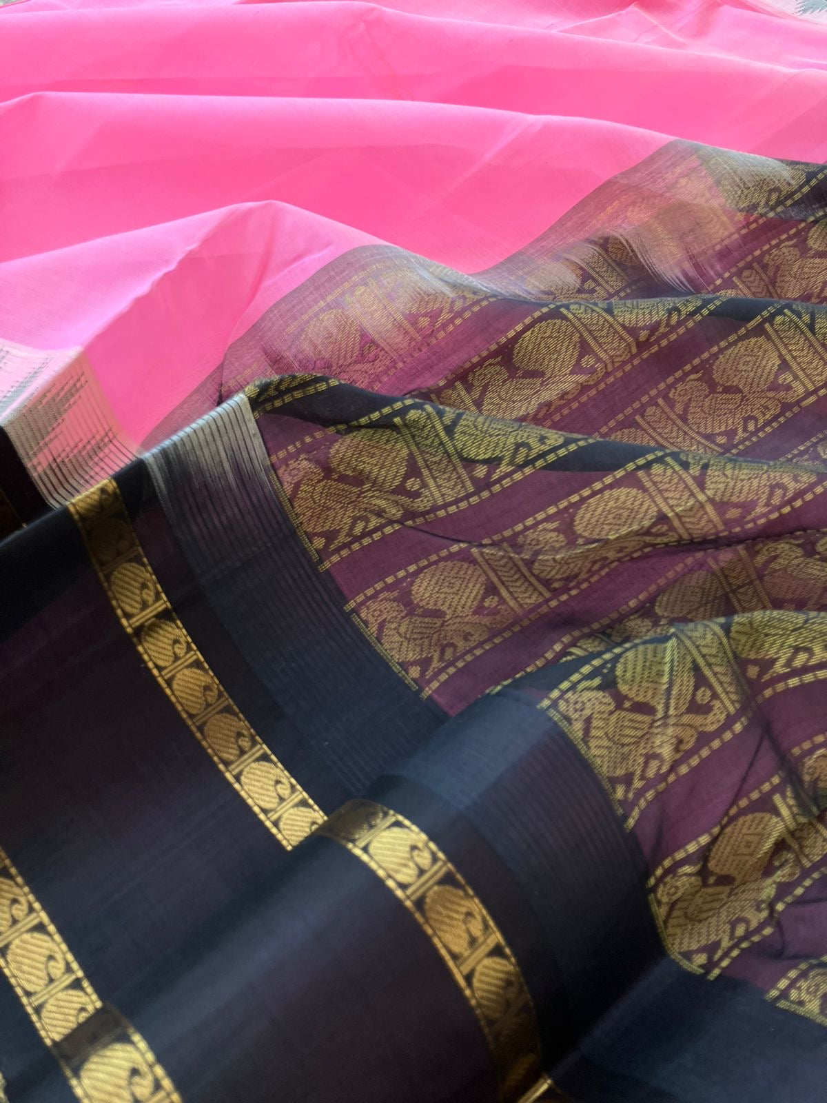 Korvai Silk Cotton - rose pink and black