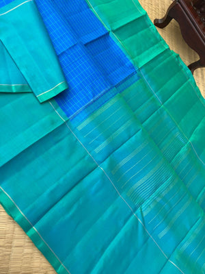 Daily Drape Kanchivarams - anandha blue muthu kattam woven body with dual tone aqua blue green broad borders