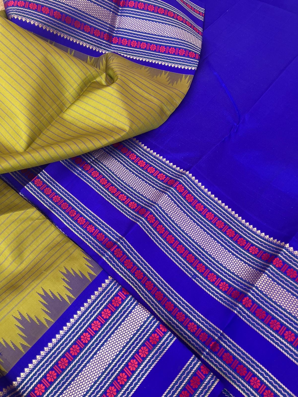 Mixed Bag Of Korvai Kanchivaram - pale green and blue with stripes woven body