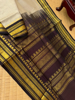 Kattams on Korvai Silk Cotton - beige and coffee bean