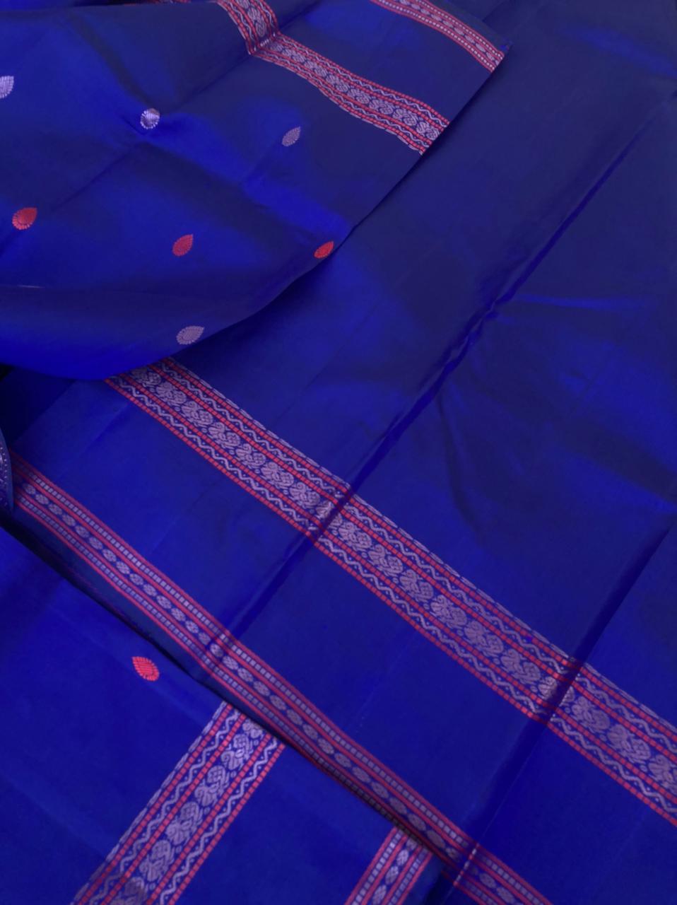 Woven from Memories - Beautiful No Zari Kanchivarams - beautiful ink blue with annapakshi woven retta pett borders