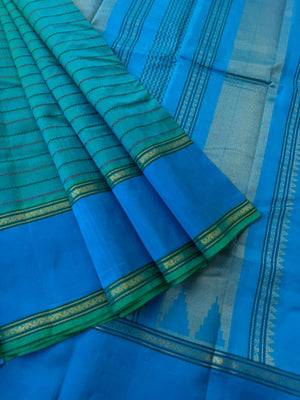 Woven Motifs Silk Cotton - teal and anandha veldhari