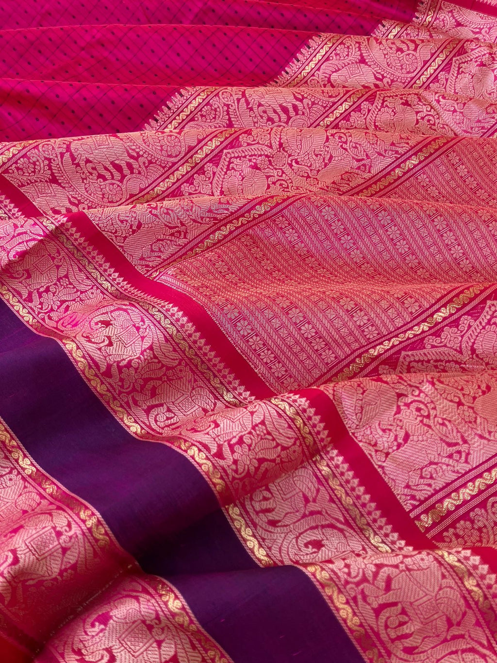 Traditional Colours Woven Motifs Silk Cotton - red mixed pink lakshadeepam