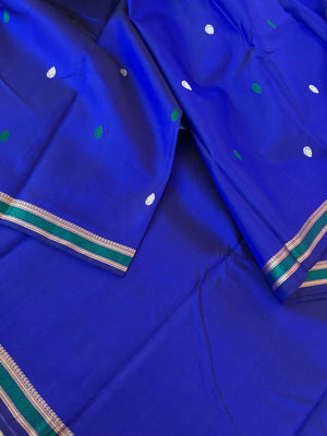 Woven from Memories - Beautiful No Zari Kanchivarams - ink blue and buttas