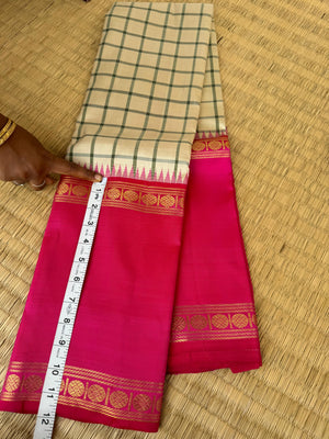 Truly Vintage - most beautiful ivory off white and pink rudurakasham woven 12’ Inch korvai borders