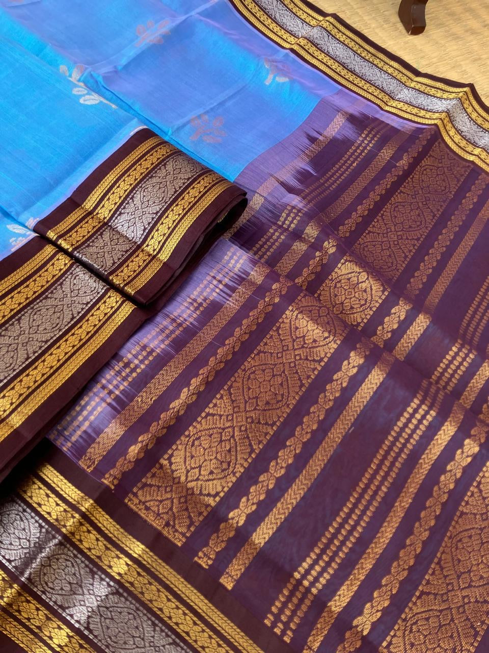 Korvai Silk Cotton - blue and burgundy