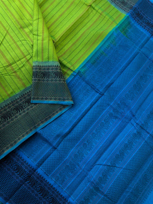 Woven Motifs Silk Cotton - apple green and blue vertical veldhari