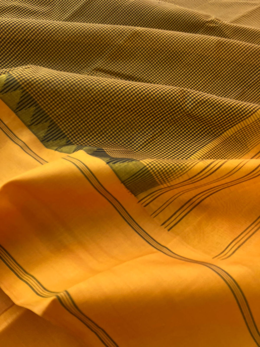 Signature Korvai Silk Cottons -  mustard and mehandi green kasa kasa kattam