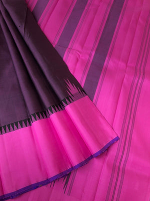 Kaavyam on Korvai Kanchivaram - black and rose pink short body with oosi stripes