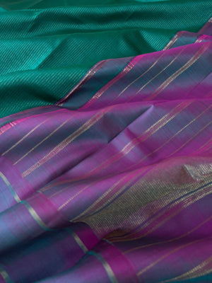 Corporate Kanchivaram - deep dark leaf green Vairaoosi oosi vaanam with green short pink pallu and borders